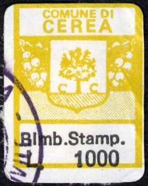 Marca da Bollo del Comune di CEREA su Carta Bianca di dimensioni 16 x 21 mm