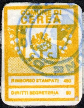Marca da Bollo del Comune di CEREA su Carta Bianca di dimensioni 16 x 21 mm
