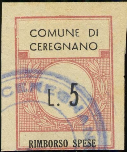 Marca da Bollo del Comune di CEREGNANO su Carta Bianca Sottile di dimensioni 22 x 28 mm