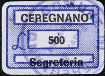 Marca da Bollo del Comune di CEREGNANO su Carta Bianca di dimensioni 19 x 13,5 mm