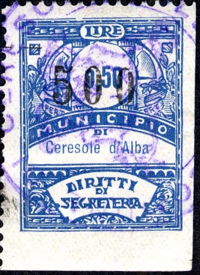 Marca da Bollo del Comune di CERESOLE D´ALBA su Carta Bianca di dimensioni 21,5 x 28 mm