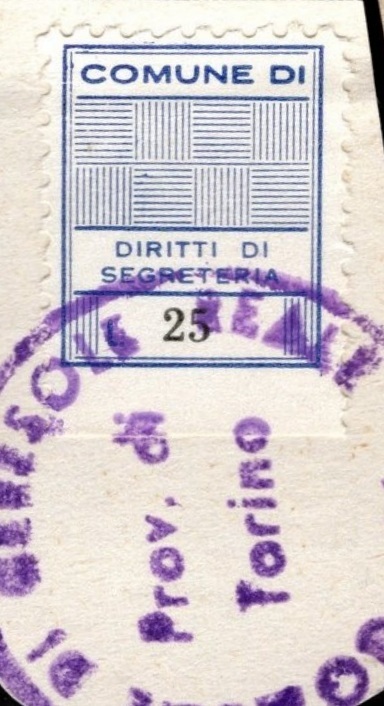 Marca da Bollo del Comune di CERESOLE REALE su Carta Bianca di dimensioni 18 x 22 mm