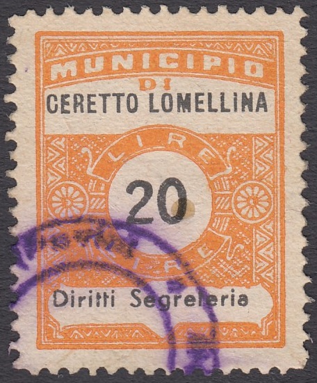 Marca da Bollo del Comune di CERETTO LOMELLINA su Carta Bianca di dimensioni 22,5 x 29,5 mm