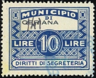 Marca da Bollo del Comune di CERIANA su Carta Avana di dimensioni 32 X 23 mm