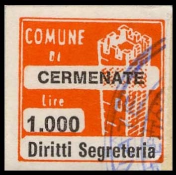 Marca da Bollo del Comune di CERMENATE su Carta Bianca di dimensioni 20 x 20 mm