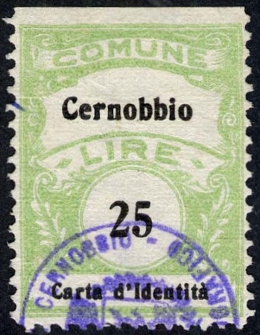 Marca da Bollo del Comune di CERNOBBIO su Carta Bianca Sottile di dimensioni 22,5 x 29 mm