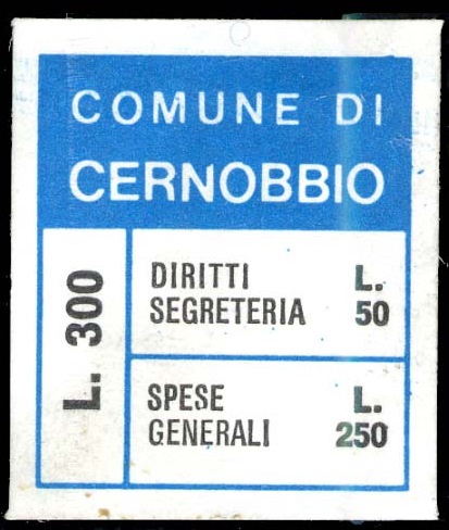 Marca da Bollo del Comune di CERNOBBIO su Carta Bianca di dimensioni 24 x 28 mm