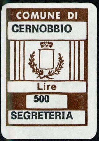 Marca da Bollo del Comune di CERNOBBIO su Carta Bianca di dimensioni 18 x 27 mm