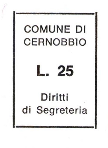Marca da Bollo del Comune di CERNOBBIO su Carta Bianca di dimensioni 18 X 25,5 mm