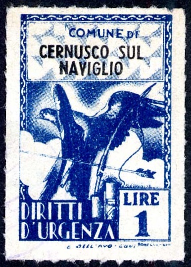 Marca da Bollo del Comune di CERNUSCO SUL NAVIGLIO su Carta Bianca Sottile di dimensioni 21 x 32,5 mm