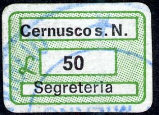 Marca da Bollo del Comune di CERNUSCO SUL NAVIGLIO su Carta Bianca di dimensioni 19 x 12,5 mm
