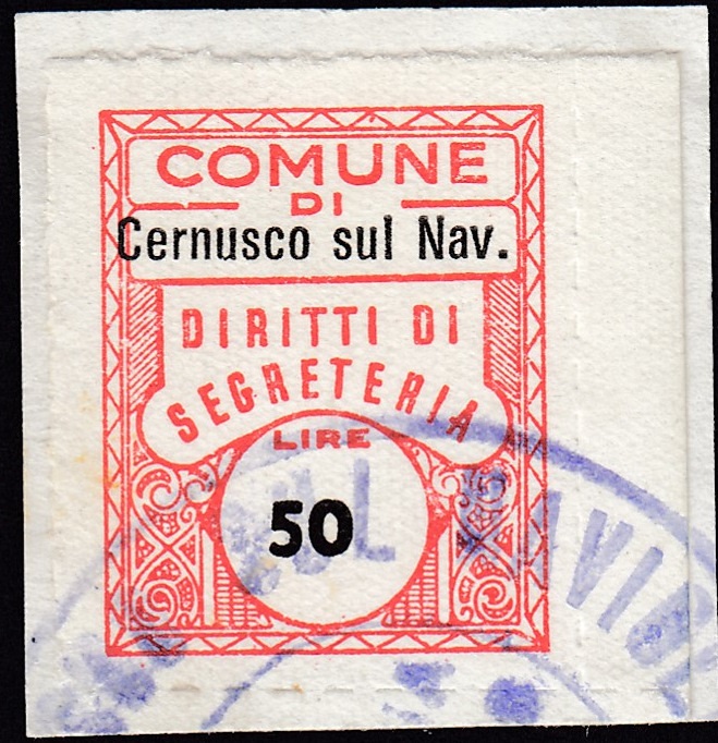 Marca da Bollo del Comune di CERNUSCO SUL NAVIGLIO su Carta Bianca di dimensioni 17,5 x 21 mm
