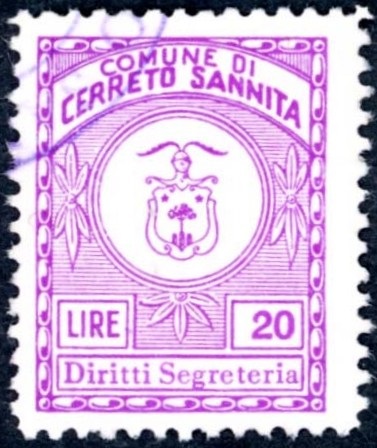 Marca da Bollo del Comune di CERRETO SANNITA su Carta Bianca di dimensioni 22 x 28,5 mm