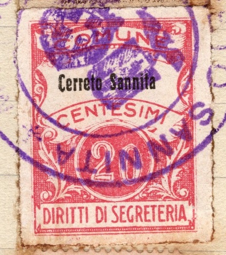 Marca da Bollo del Comune di CERRETO SANNITA su Carta Bianca di dimensioni 21 x 29 mm