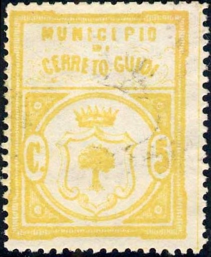 Marca da Bollo del Comune di CERRETO GUIDI su Carta Bianca di dimensioni 24,5 x 31 mm