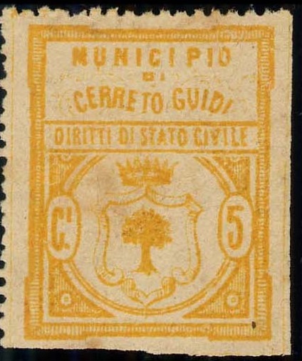Marca da Bollo del Comune di CERRETO GUIDI su Carta Colorata di dimensioni 24 x 31 mm
