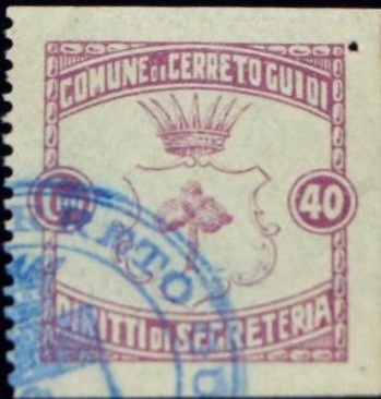 Marca da Bollo del Comune di CERRETO GUIDI su Carta Bianca Sottile di dimensioni 24 x 27 mm