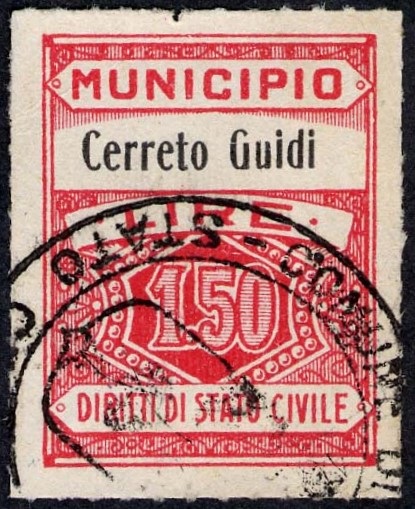 Marca da Bollo del Comune di CERRETO GUIDI su Carta Bianca Sottile di dimensioni 22 x 29 mm