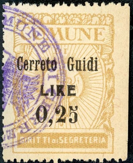 Marca da Bollo del Comune di CERRETO GUIDI su Carta Bianca di dimensioni 23 x 32 mm