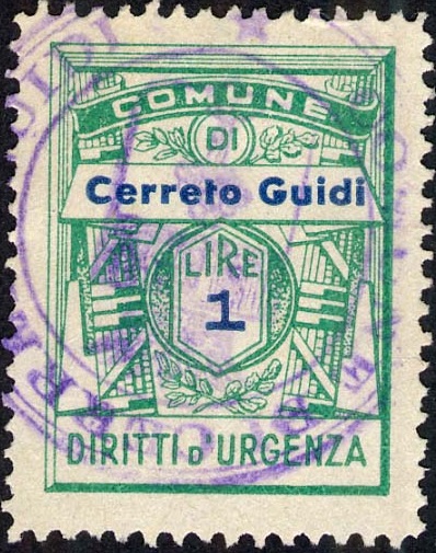 Marca da Bollo del Comune di CERRETO GUIDI su Carta Bianca di dimensioni 22 x 29 mm