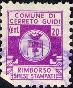 Marca da Bollo del Comune di CERRETO GUIDI su Carta Bianca di dimensioni 15 x18 mm