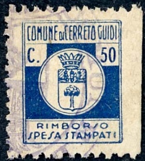Marca da Bollo del Comune di CERRETO GUIDI su Carta Bianca di dimensioni 15 x 18 mm