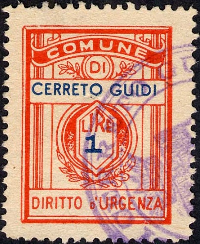 Marca da Bollo del Comune di CERRETO GUIDI su Carta Bianca di dimensioni 21,5 x 28,5 mm