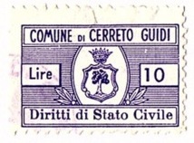 Marca da Bollo del Comune di CERRETO GUIDI su Carta Bianca di dimensioni 25,5 x 16,5 mm