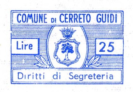 Marca da Bollo del Comune di CERRETO GUIDI su Carta Bianca di dimensioni 25 x 17 mm