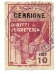 Marca da Bollo del Comune di CERRIONE su Carta Bianca Sottile di dimensioni 21 x 32,5 mm