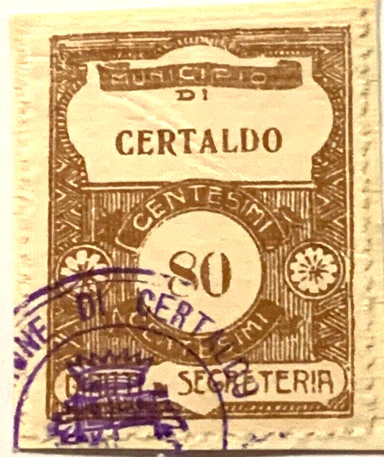 Marca da Bollo del Comune di CERTALDO su Carta Bianca Sottile di dimensioni 22 x 28 mm