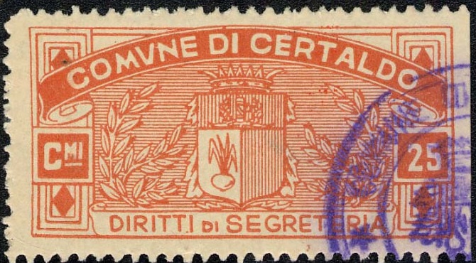 Marca da Bollo del Comune di CERTALDO su Carta Bianca di dimensioni mm