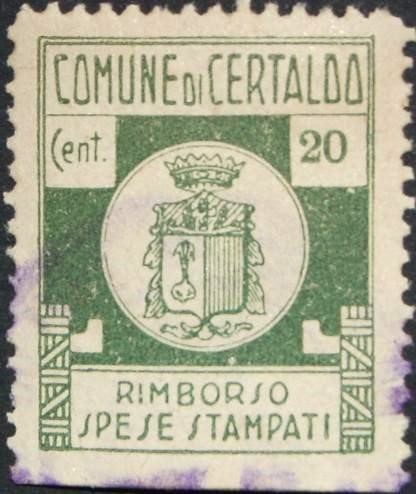 Marca da Bollo del Comune di CERTALDO su Carta Bianca Sottile di dimensioni 15,5 x 19 mm