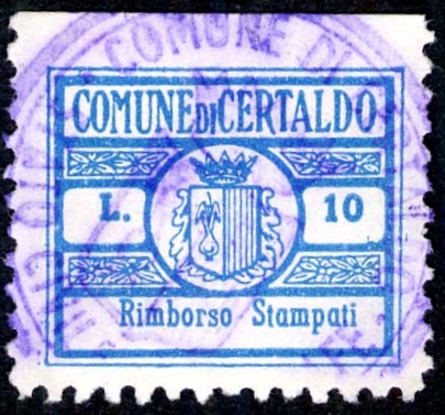 Marca da Bollo del Comune di CERTALDO su Carta Bianca Sottile di dimensioni 21 x 18 mm