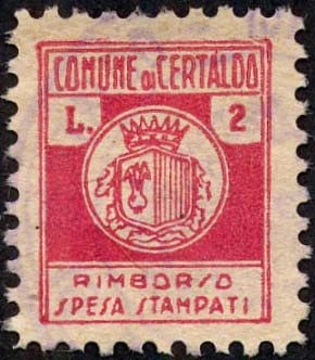 Marca da Bollo del Comune di CERTALDO su Carta Bianca Sottile di dimensioni 14,5 x 18 mm