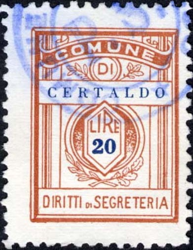 Marca da Bollo del Comune di CERTALDO su Carta Bianca di dimensioni 21 x 27,5 mm