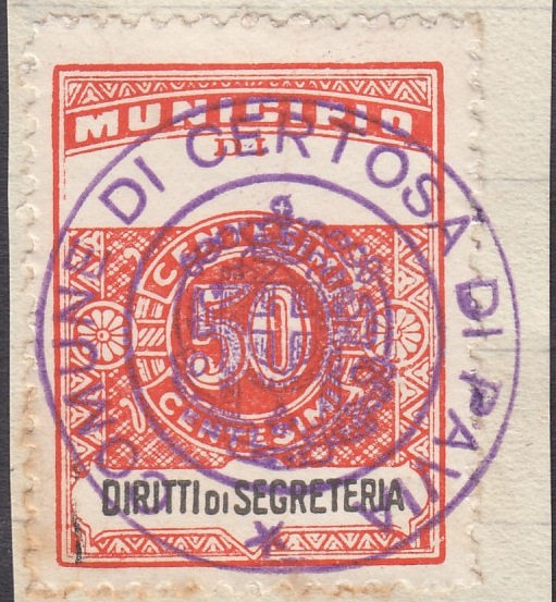 Marca da Bollo del Comune di CERTOSA DI PAVIA su Carta Bianca di dimensioni 22,5 x 29 mm