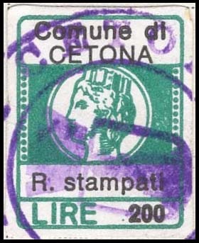 Marca da Bollo del Comune di CERTOSA DI PAVIA su Carta Blu di dimensioni 19 x 24 mm