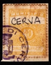 Marca da Bollo del Comune di CERVA su Carta Bianca Sottile di dimensioni 26 x 29 mm