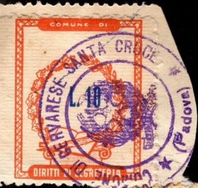 Marca da Bollo del Comune di CERVARESE SANTA CROCE su Carta Bianca di dimensioni 22 x 29 mm