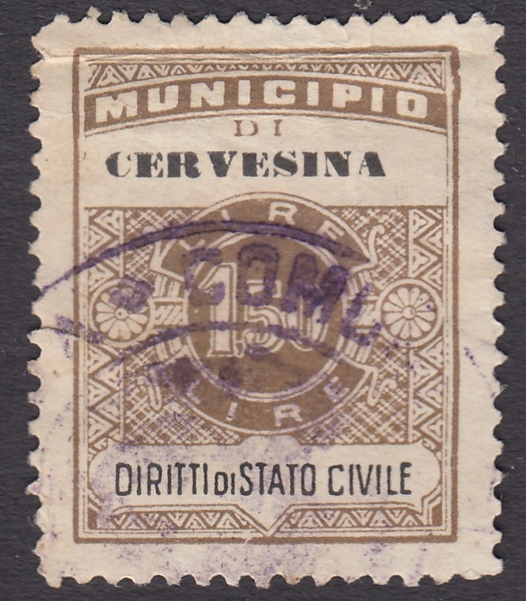 Marca da Bollo del Comune di CERVESINA su Carta Bianca di dimensioni 22,5 x 29 mm
