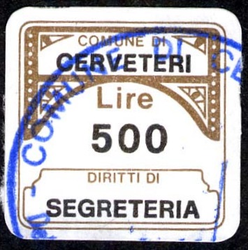 Marca da Bollo del Comune di CERVETERI su Carta Bianca di dimensioni 20 x 20 mm