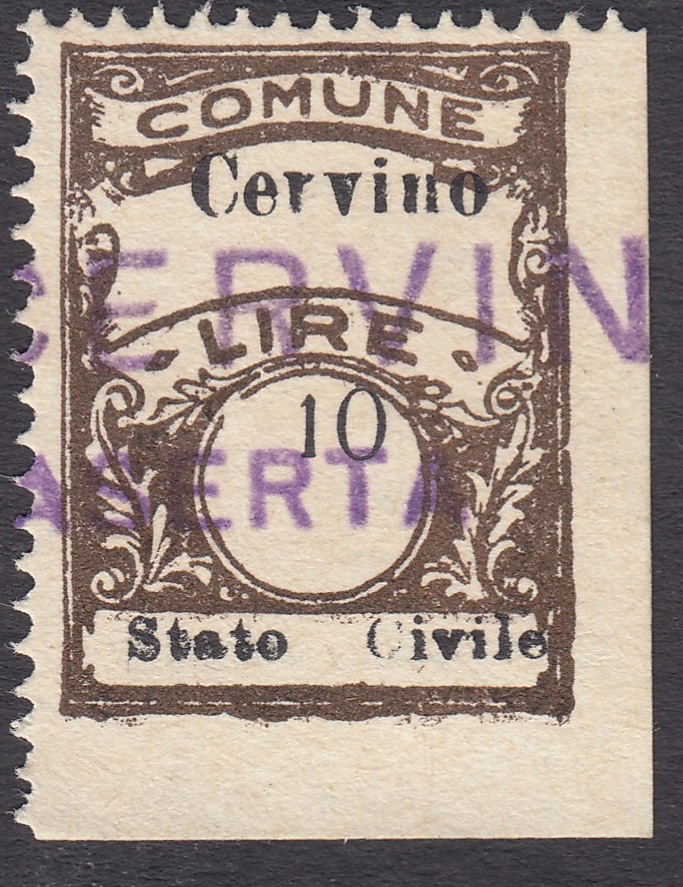 Marca da Bollo del Comune di CERVINO su Carta Bianca di dimensioni 21 x 28 mm