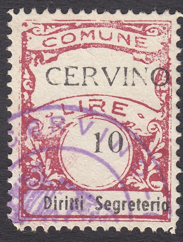 Marca da Bollo del Comune di CERVINO su Carta Bianca di dimensioni 21 x 28 mm