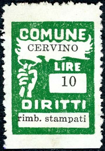 Marca da Bollo del Comune di CERVINO su Carta Bianca Sottile di dimensioni 18,5 x 26 mm