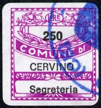 Marca da Bollo del Comune di CERVINO su Carta Bianca di dimensioni 20 x 21,5 mm