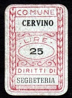 Marca da Bollo del Comune di CERVINO su Carta Bianca di dimensioni 19 x 30 mm