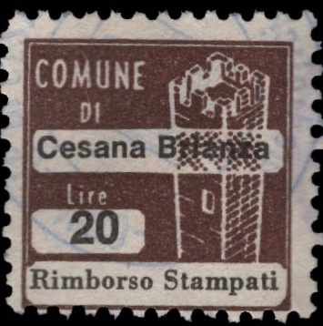 Marca da Bollo del Comune di CESANA BRIANZA su Carta Bianca di dimensioni 20 x 20 mm