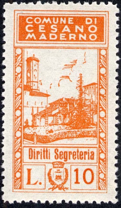 Marca da Bollo del Comune di CESANO MADERNO su Carta Bianca di dimensioni 21,5 x 41 mm