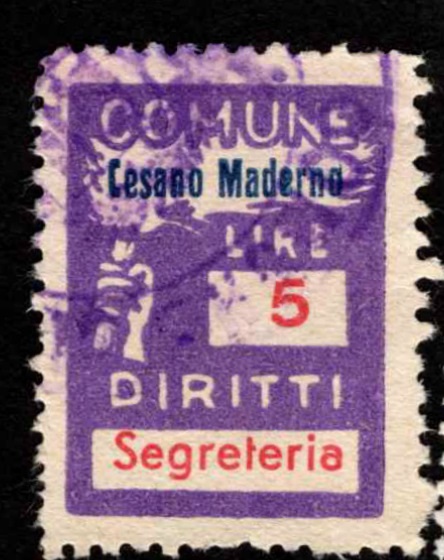 Marca da Bollo del Comune di CESANO MADERNO su Carta Bianca di dimensioni 21 X 27 mm